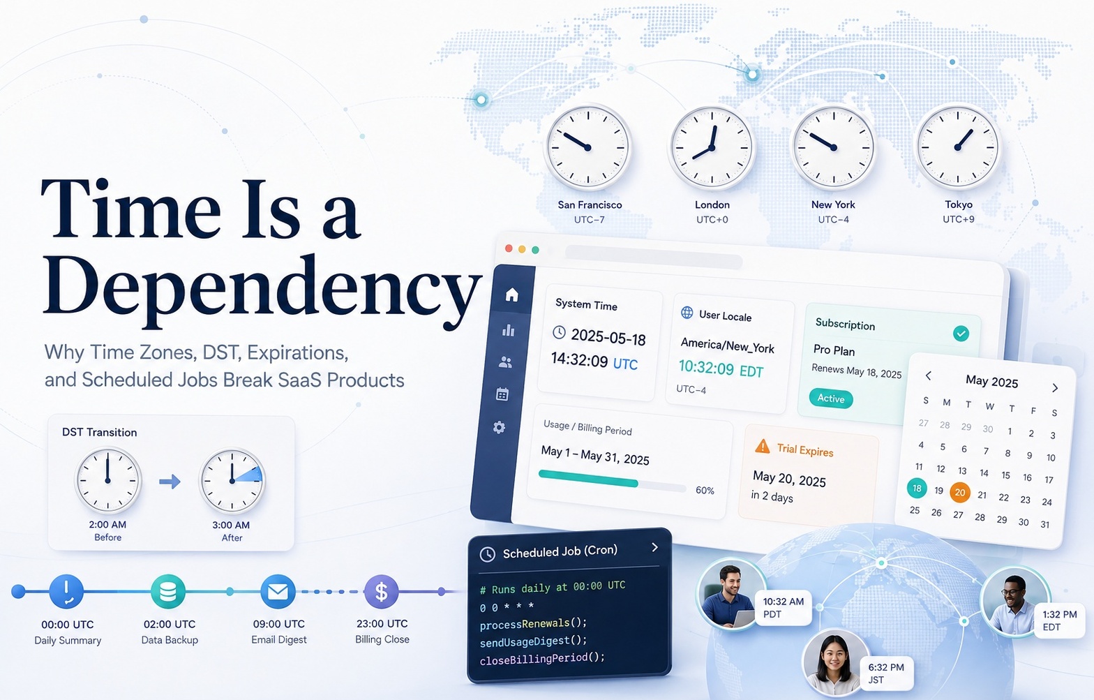 Time Is a Dependency: Why Time Zones, DST, Expirations, and Scheduled Jobs Break SaaS Products